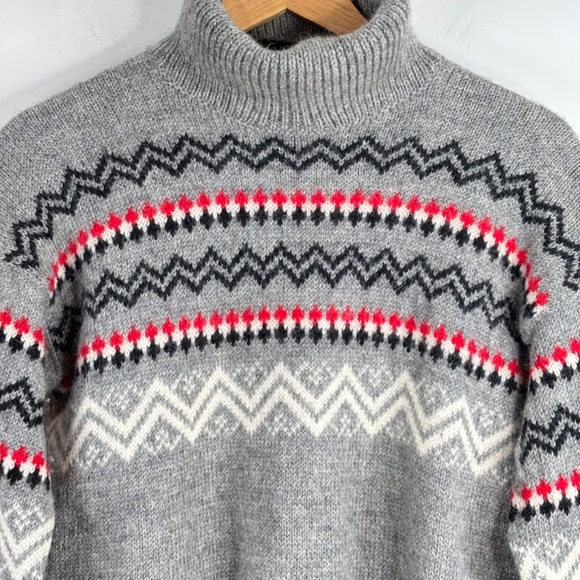 VTG Norwegian Wool Turtleneck Sweater S Nordic Fair Isle Grey Ski Retro Grandpa - Picture 2 of 9